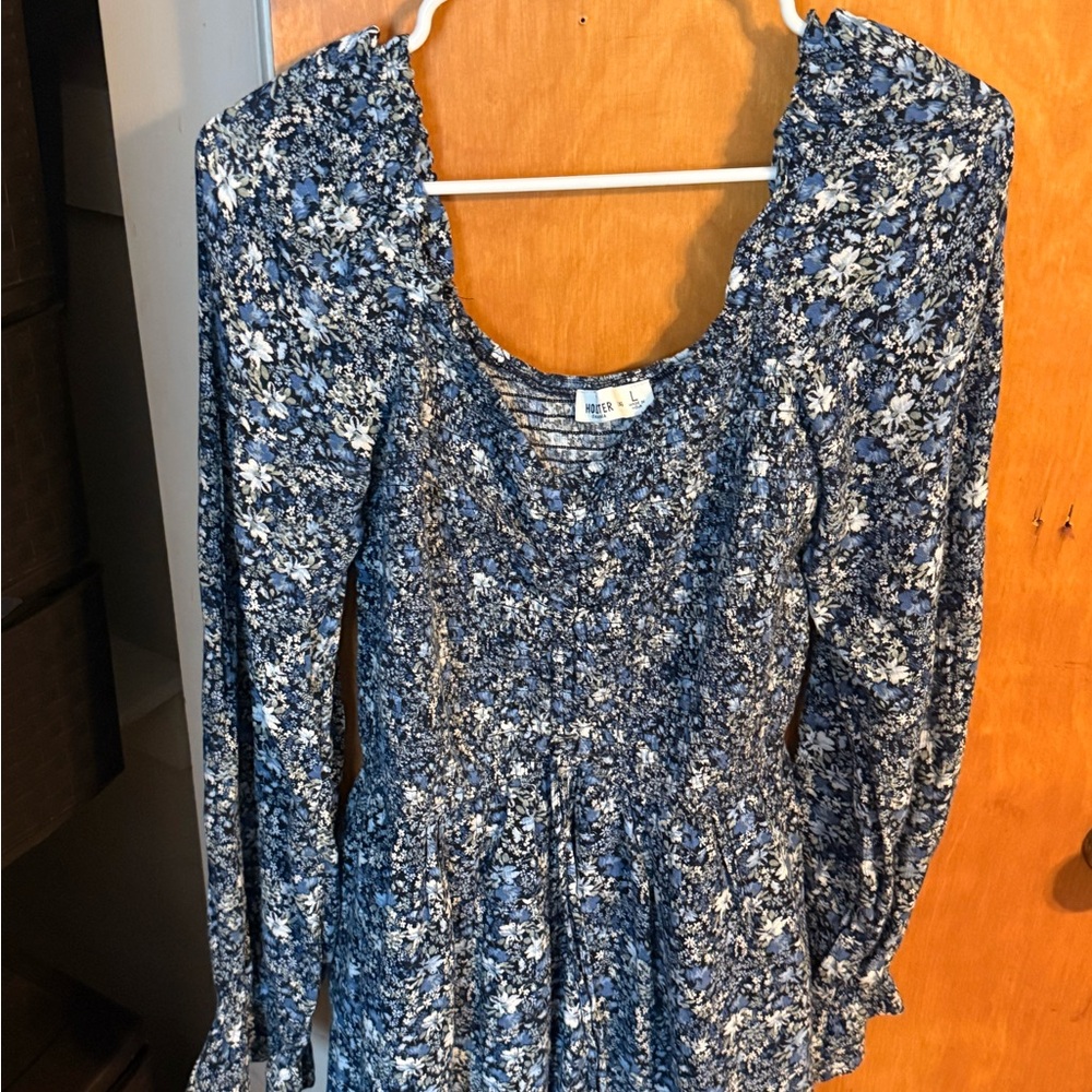 Blue Floral Long-Sleeve Smocked Romper